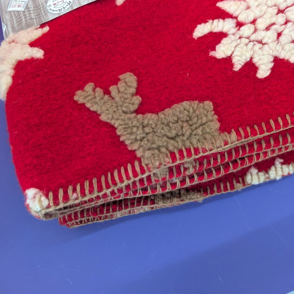 Plaid in Lana Cotta Paradiso Cervo e Stelle Alpine 150x170 cm - Made in Italy