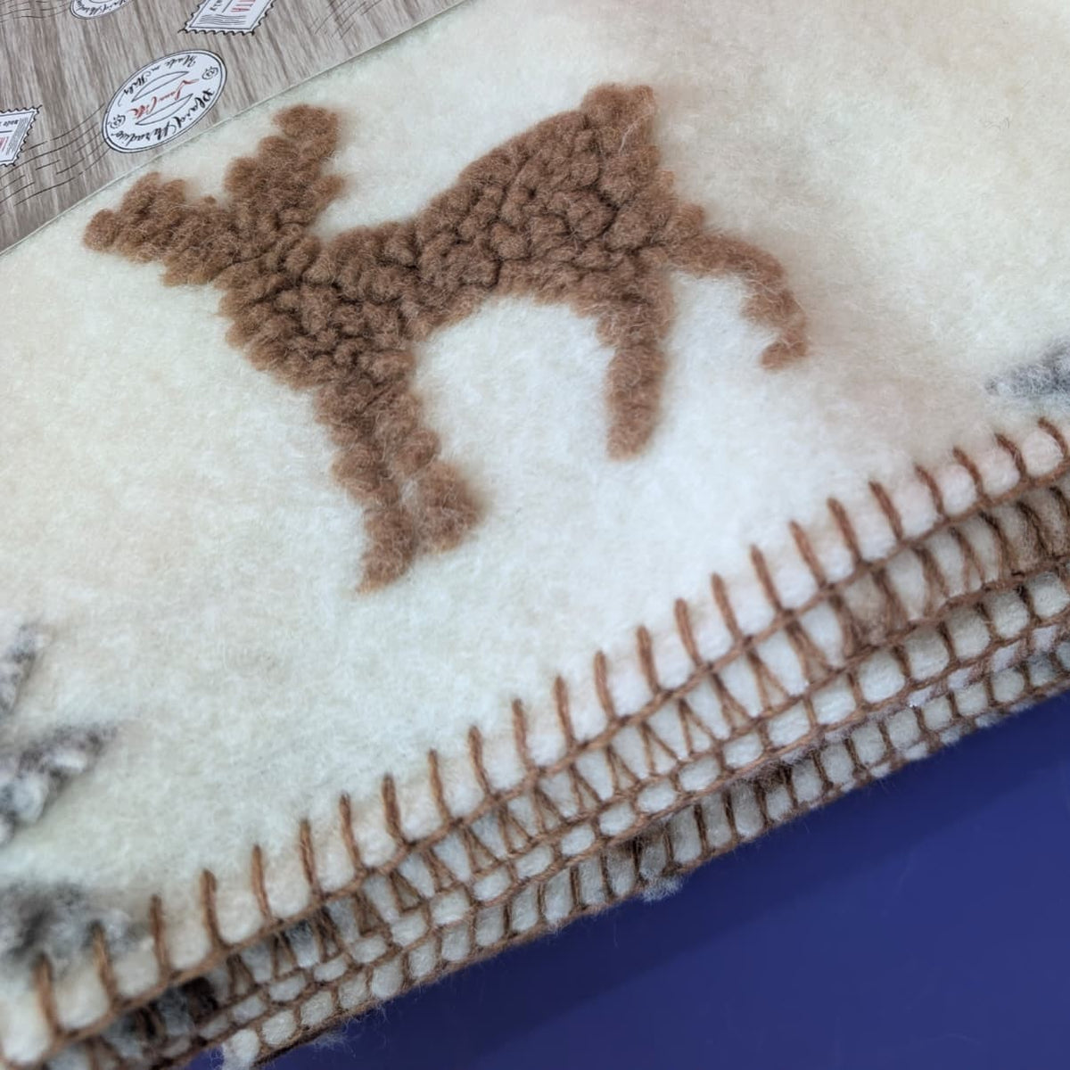 Plaid in Lana Cotta Paradiso Cervo e Stelle Alpine 150x170 cm - Made in Italy