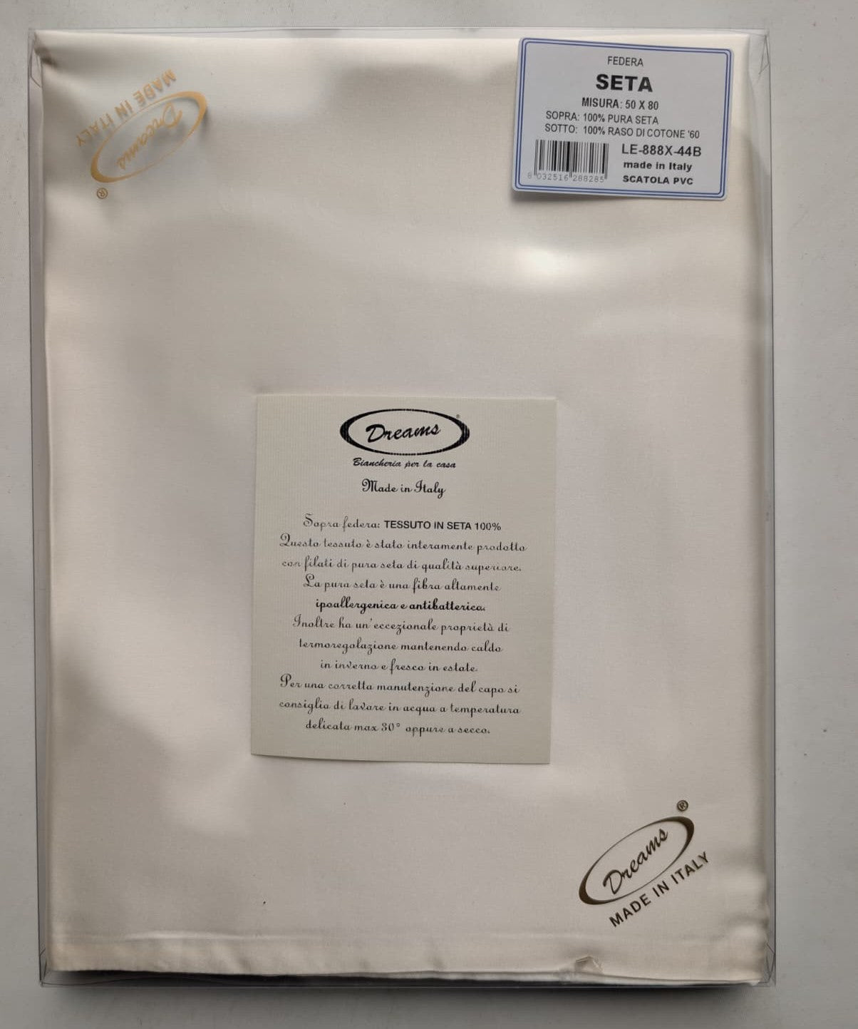 Federa Dreams "Seta Color" in 100% Pura Seta e Raso di Cotone - 50x80