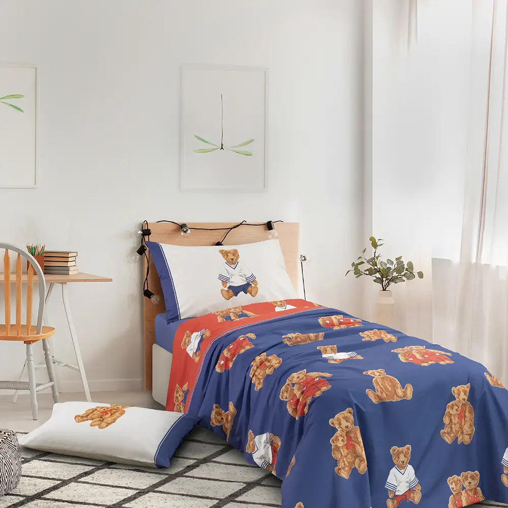 Parure Copripiumino Gabel Orsetti 25074 - Sacco Letto in Puro Cotone con Sistema Più Mio