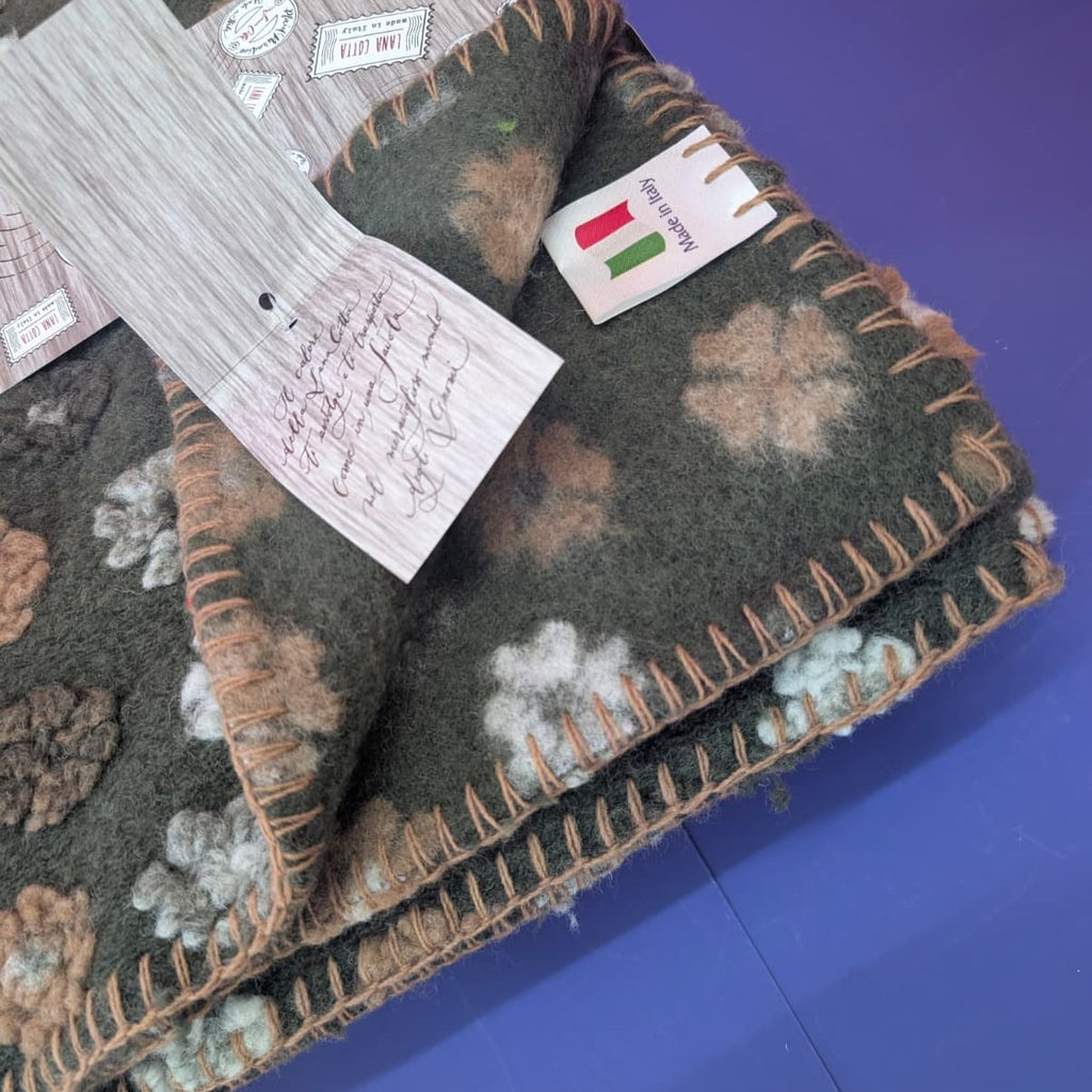 Plaid in Lana Cotta Paradiso Fiorellini 150x170 cm - Made in Italy