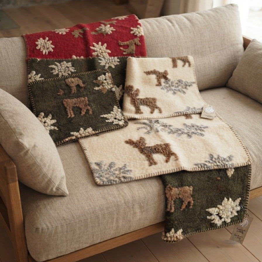 Plaid in Lana Cotta Paradiso Cervo e Stelle Alpine 150x170 cm - Made in Italy