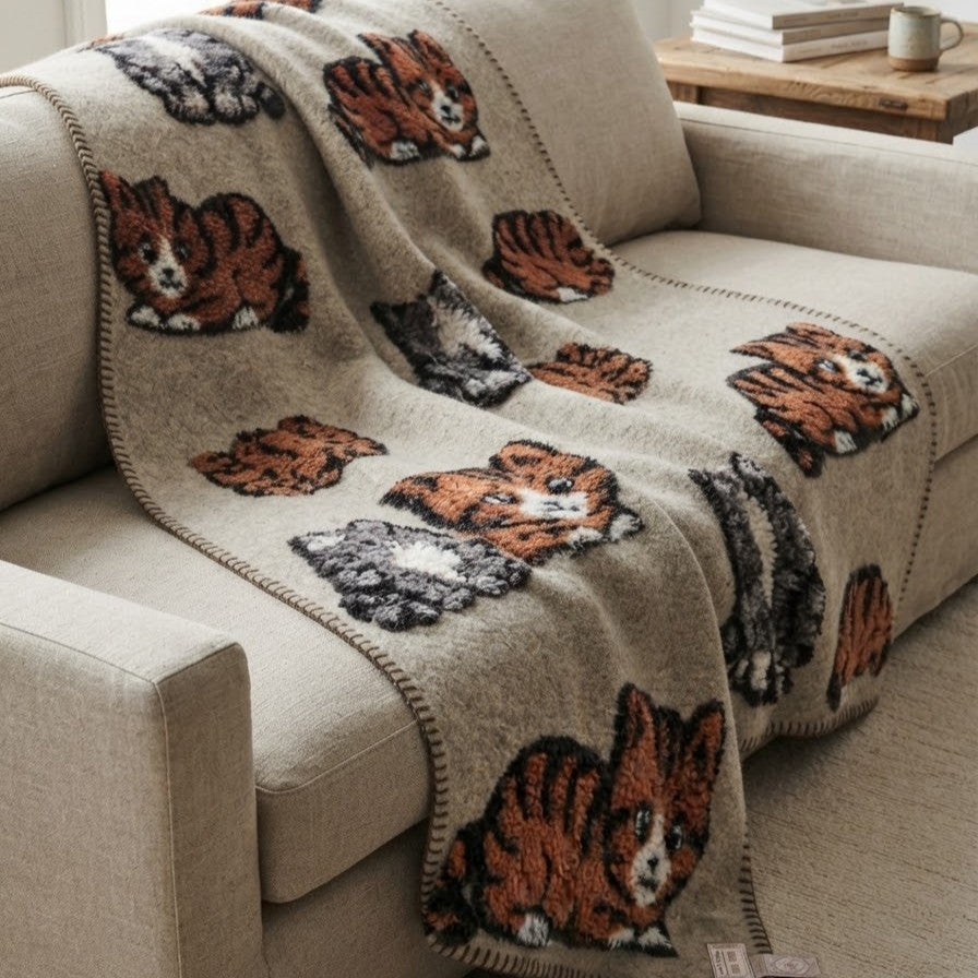 Plaid in Lana Cotta Paradiso Gattini 150x170 cm - Made in Italy