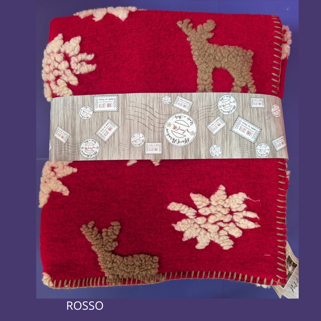 Plaid in Lana Cotta Paradiso Cervo e Stelle Alpine 150x170 cm - Made in Italy