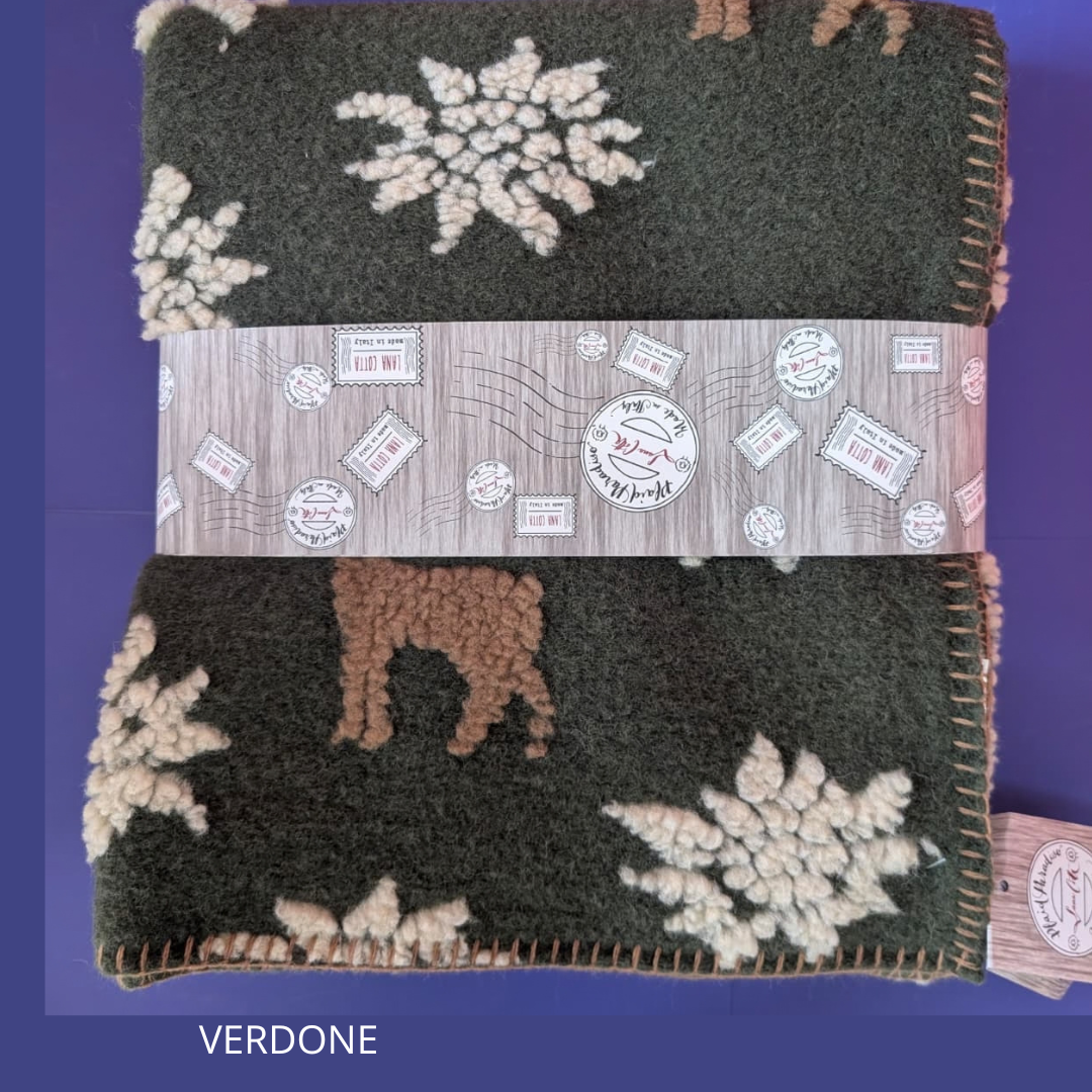 Plaid in Lana Cotta Paradiso Cervo e Stelle Alpine 150x170 cm - Made in Italy