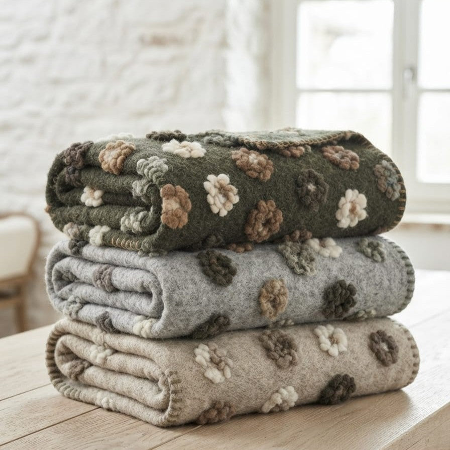 Plaid in Lana Cotta Paradiso Fiorellini 150x170 cm - Made in Italy