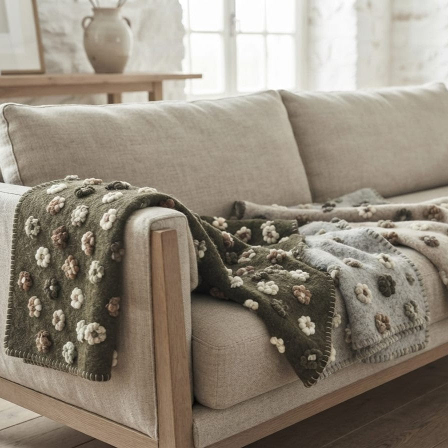 Plaid in Lana Cotta Paradiso Fiorellini 150x170 cm - Made in Italy