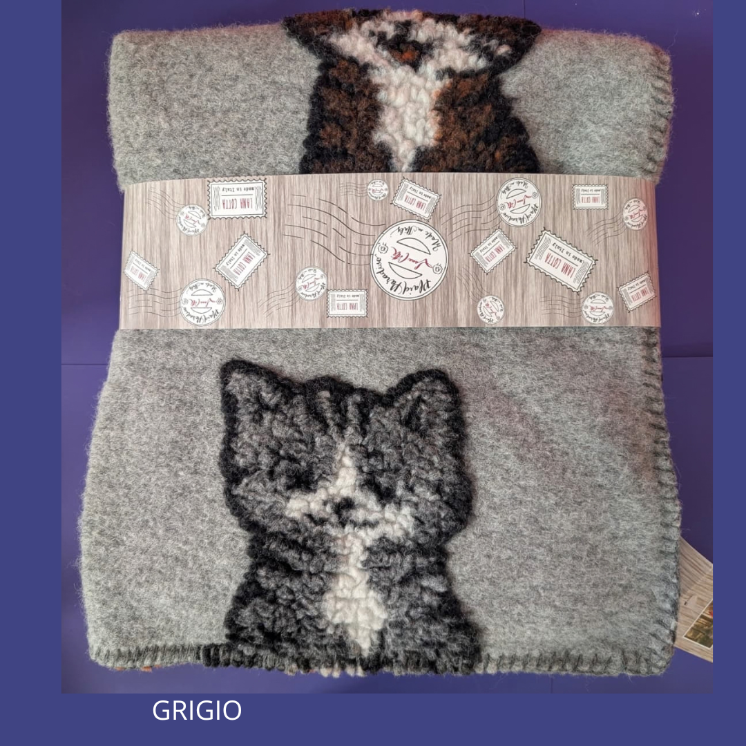Plaid in Lana Cotta Paradiso Gattini 150x170 cm - Made in Italy