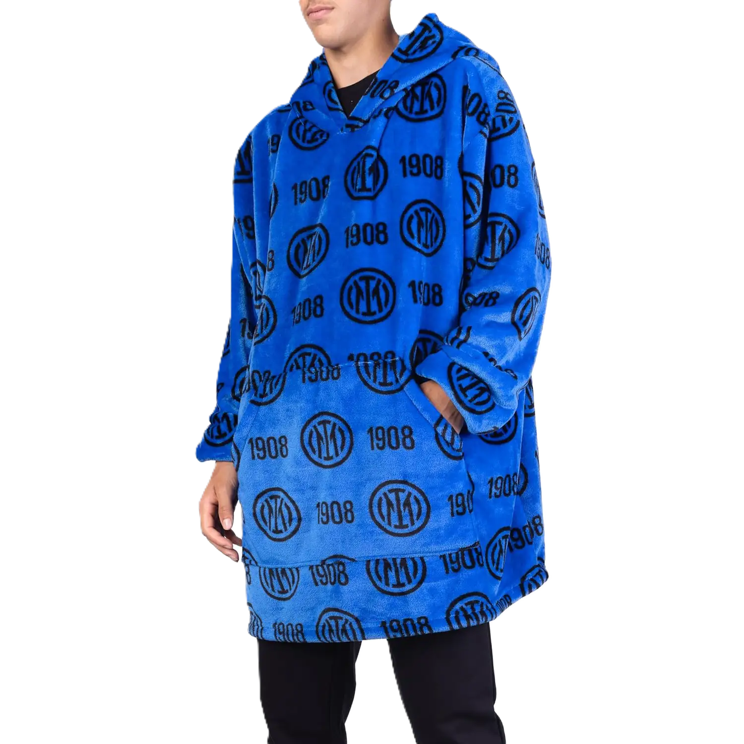 Poncho Inter  – Pile in Poliestere Nero e Azzurro - Taglia Unica Adulto