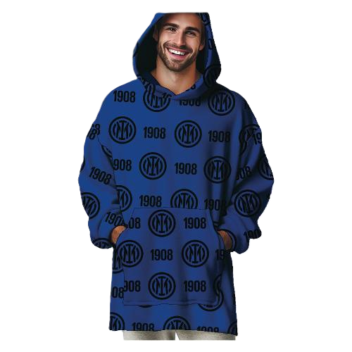 Poncho Inter  – Pile in Poliestere Nero e Azzurro - Taglia Unica Adulto
