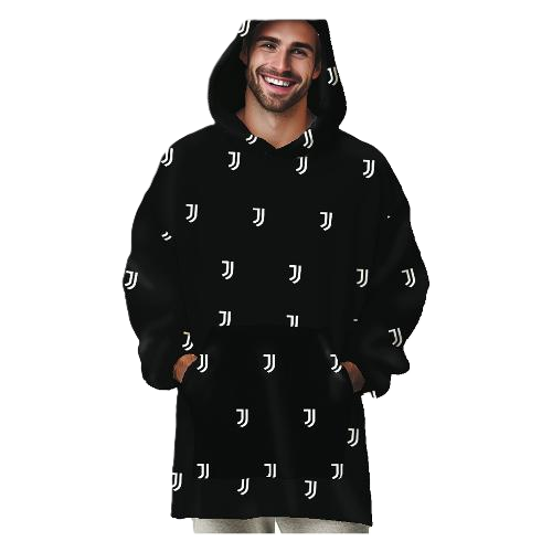 Poncho Juventus – Pile in Poliestere Nero e Bianco - Taglia Unica Adulto