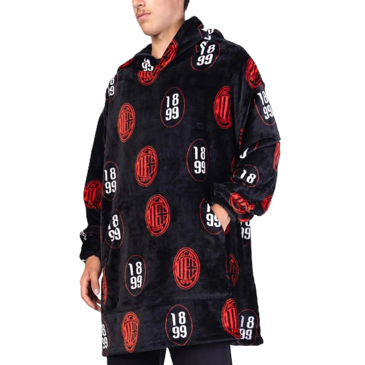 Poncho Milan – Pile in Poliestere Rosso e Nero - Taglia Unica Adulto