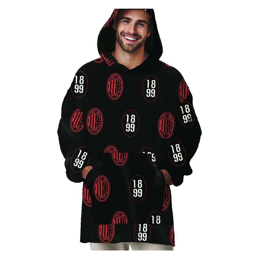 Poncho Blanket Milan – Pile in Poliestere Rosso e Nero, Taglia Unica Adulto