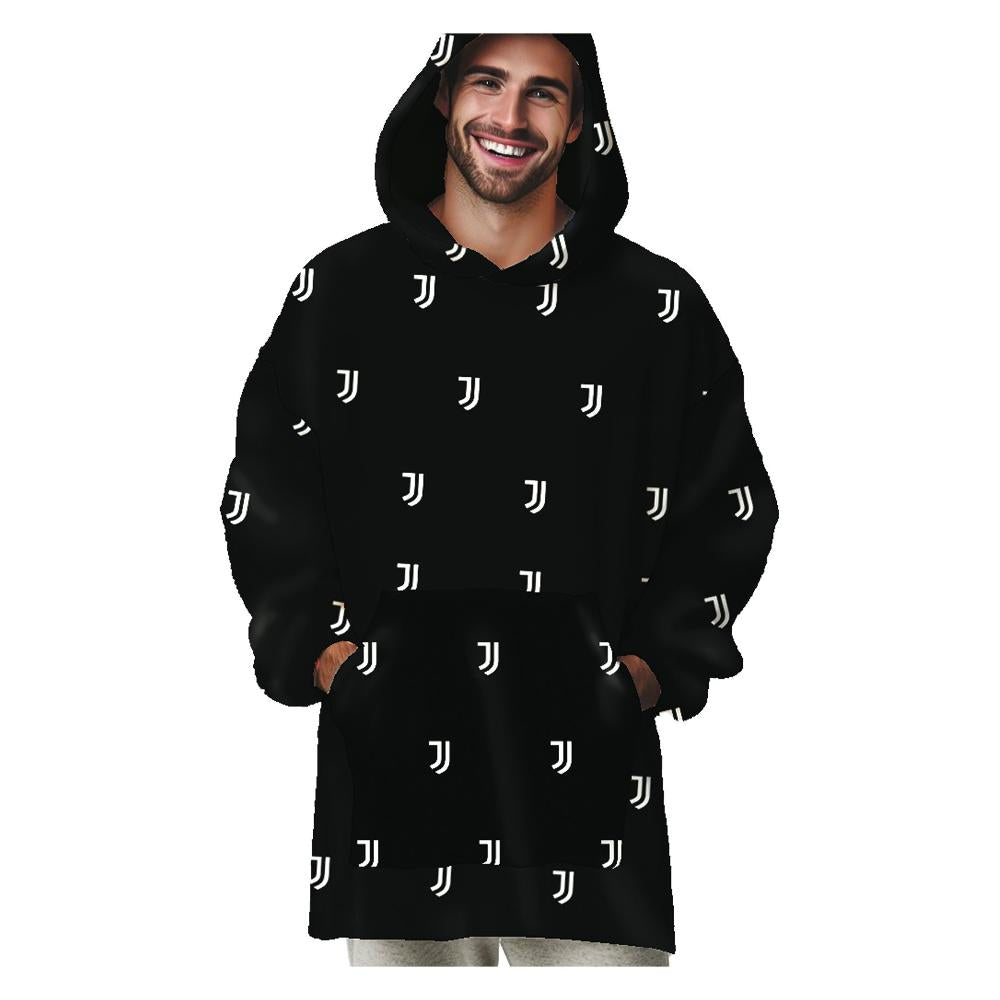 Poncho Blanket Juventus – Pile in Poliestere Nero e Bianco, Taglia Unica Adulto
