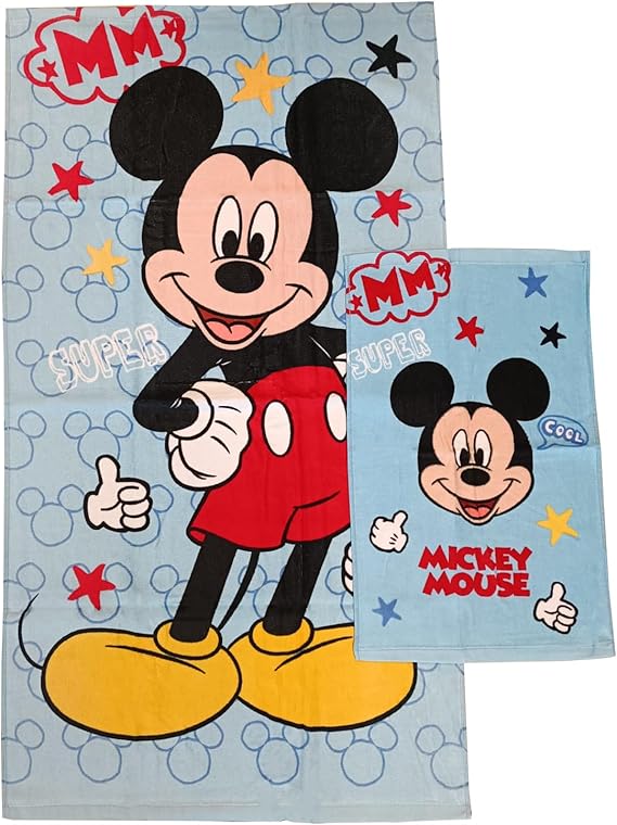 Set 2 Asciugamani Bagno Disney e Marvel Hermet - Viso + Ospite | 100% Spugna di Cotone