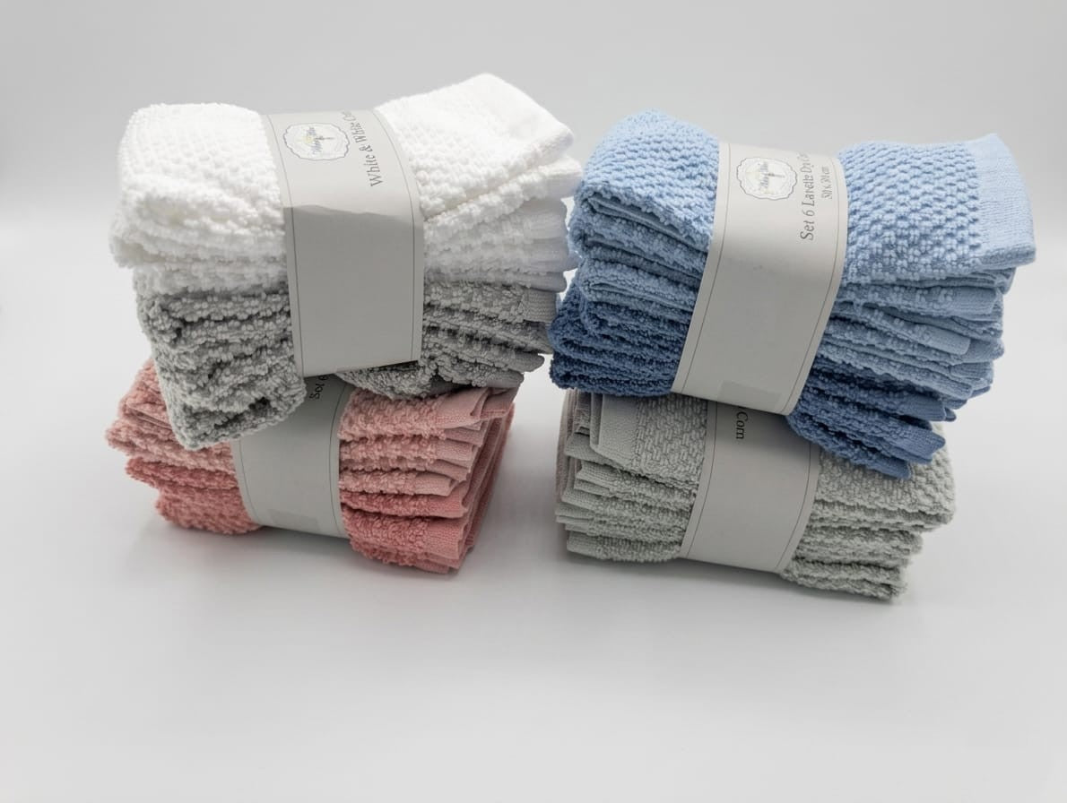 Set 6 Lavette White & White Pop Corn 30x30 cm - 100% Cotone