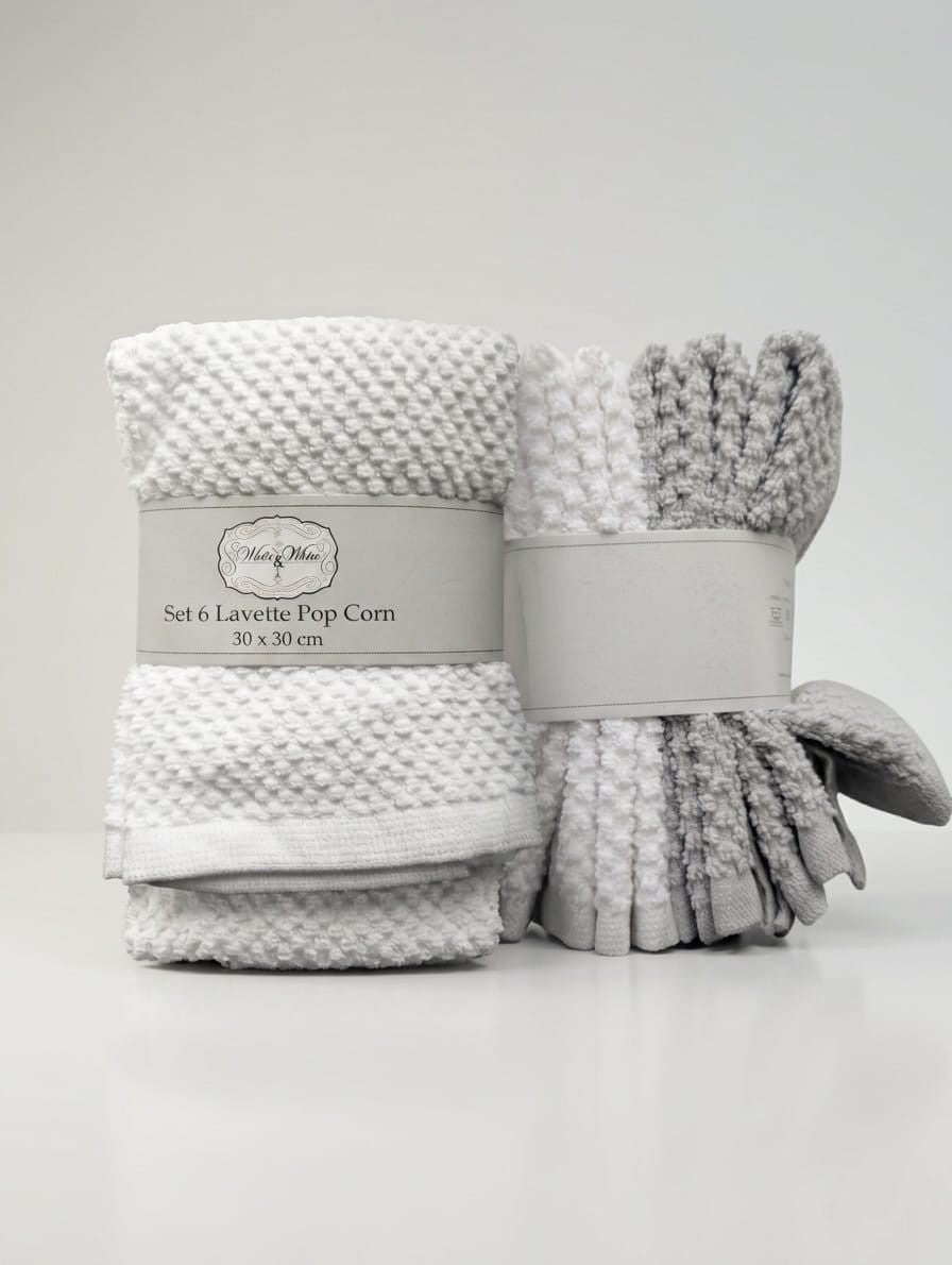 Set 6 Lavette White & White Pop Corn 30x30 cm - 100% Cotone