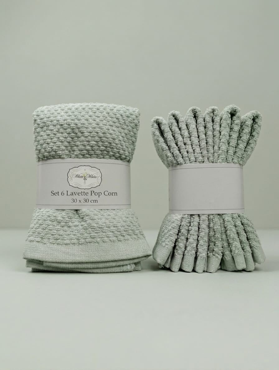 Set 6 Lavette White & White Pop Corn 30x30 cm - 100% Cotone