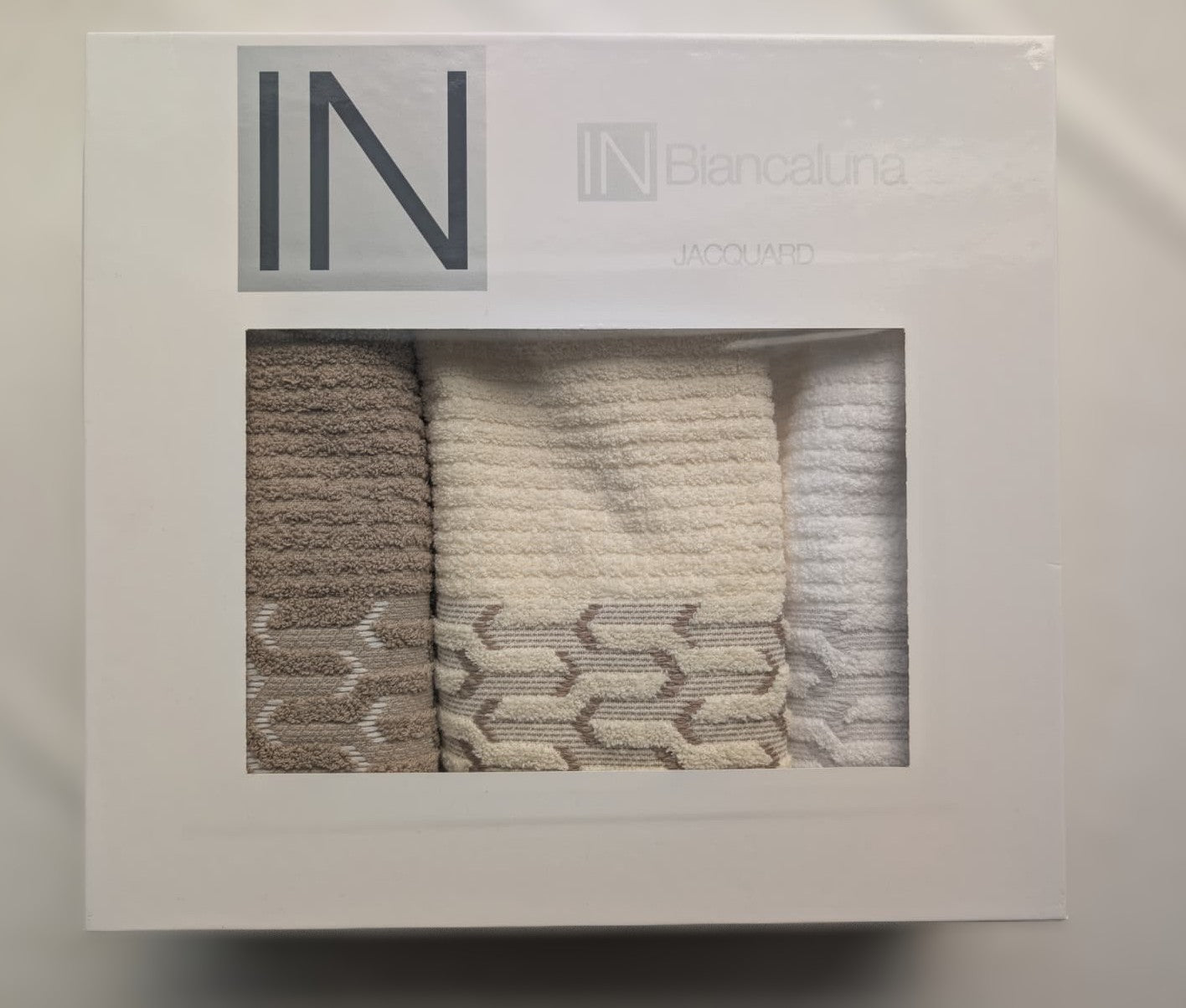 Set 3+3 Asciugamani Jacquard In Biancaluna "Tosca" - Puro Cotone