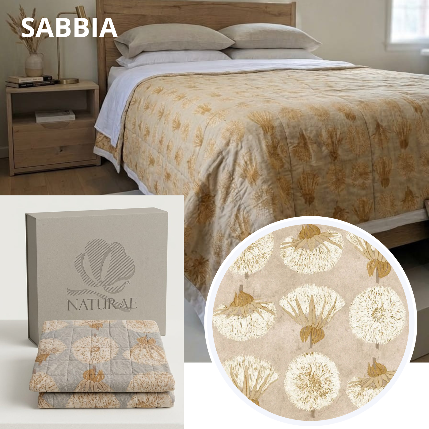 Copriletto Trapuntato "Tara" - Matrimoniale 260x265 in Madapolam di Cotone - Gabel Naturae