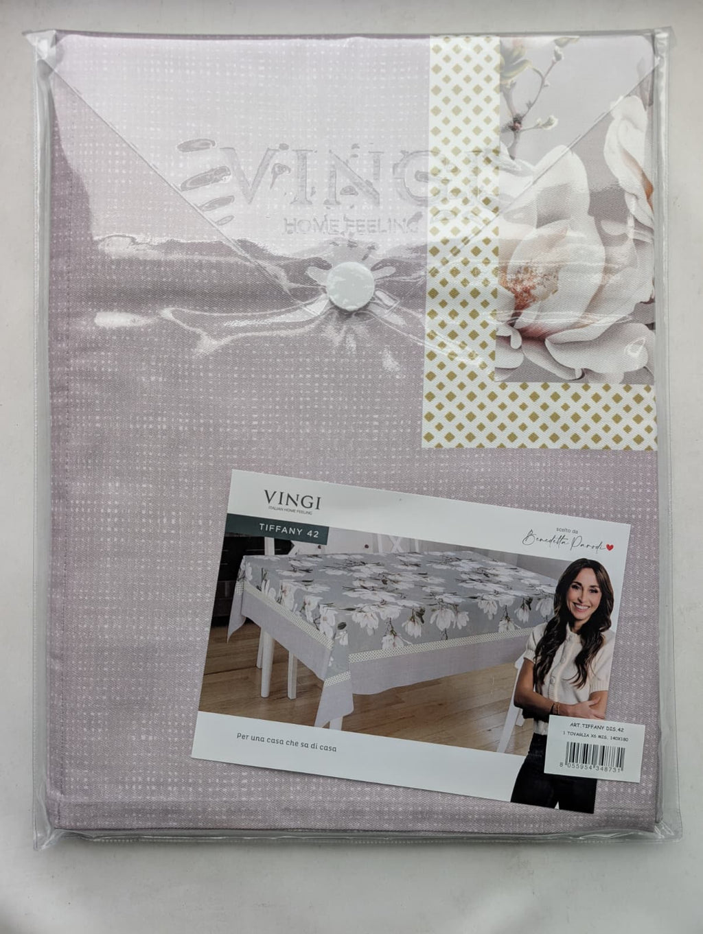 Tovaglia Vingi "Scelto da Benedetta Parodi" - Modello Tiffany 42 - Magnolia e Grigio Polvere