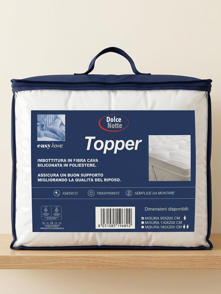 Topper Materasso Easy Home Dolce Notte - Correttore in Fibra Cava Siliconata Igenico e Traspirante