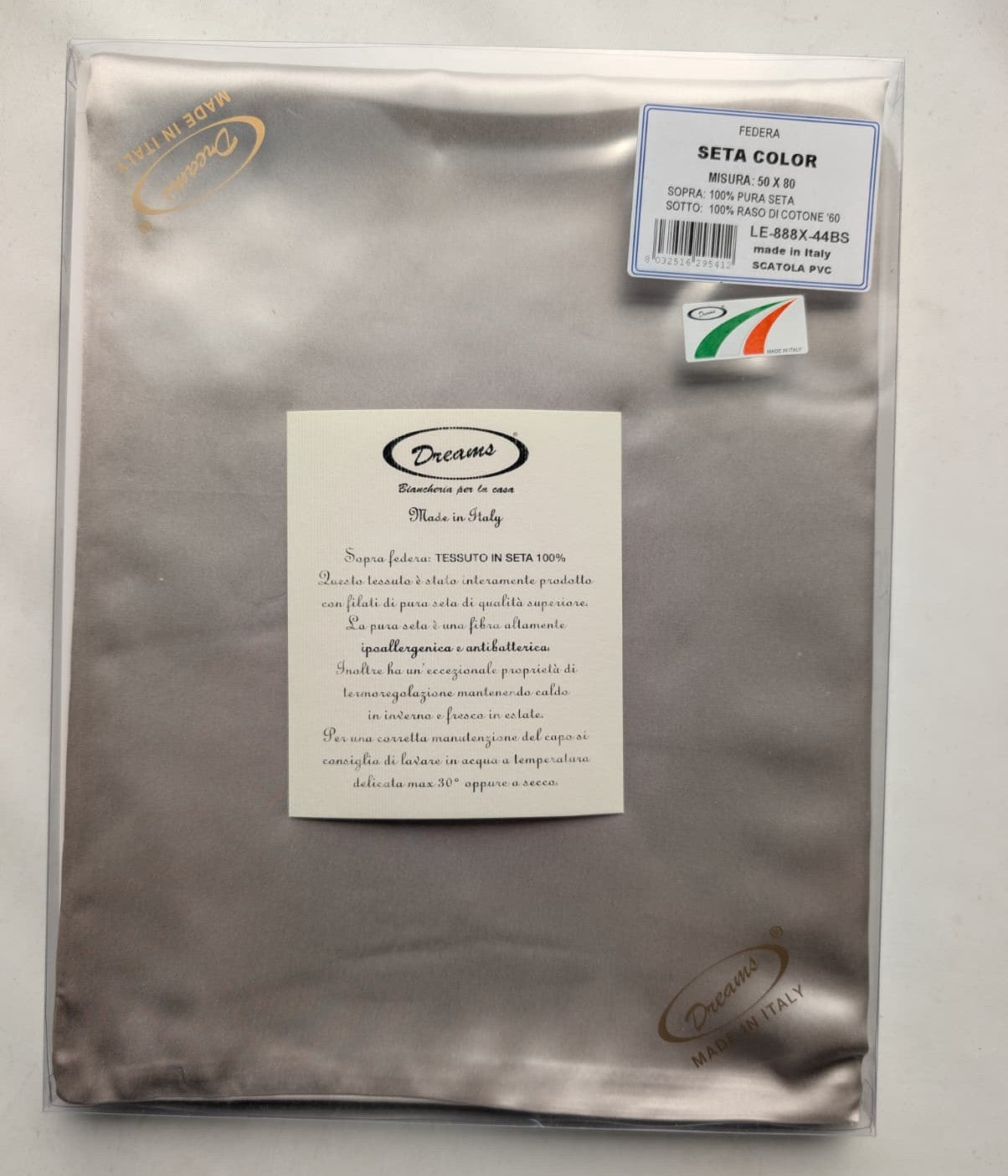 Federa Dreams "Seta Color" in 100% Pura Seta e Raso di Cotone - 50x80
