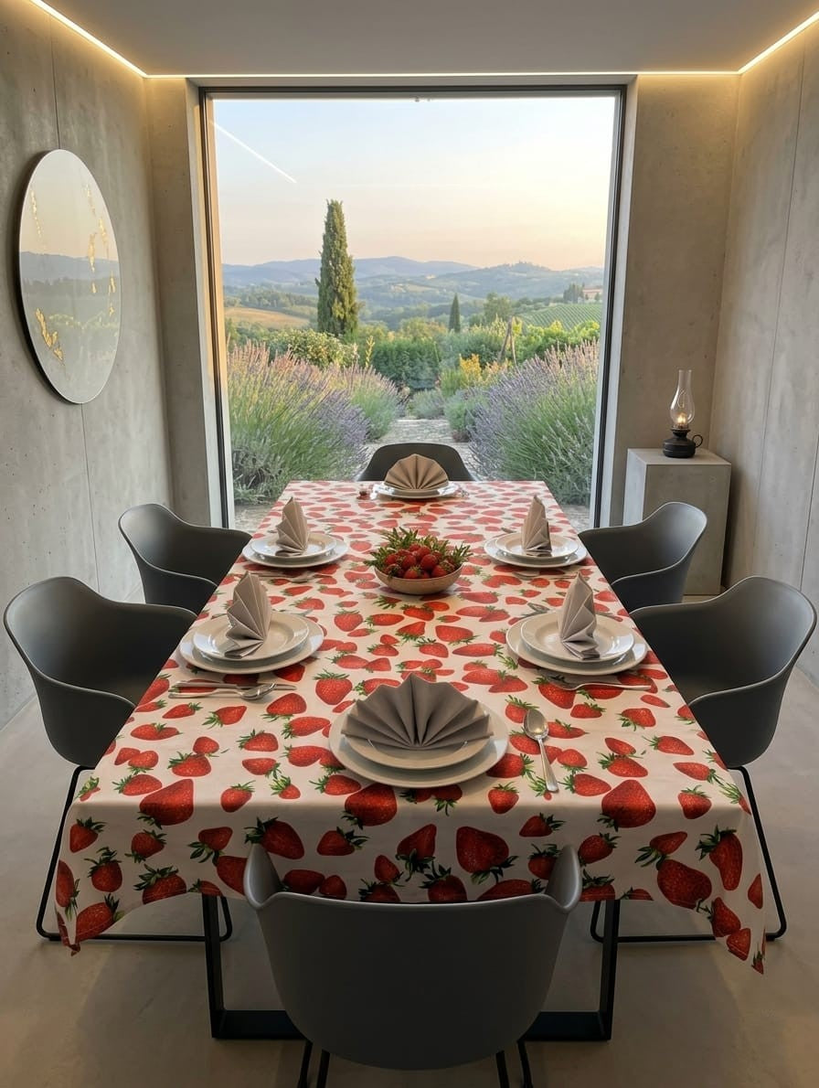 Tovaglia Rettangolare Vingi Armonia Dis. Fragole - Con Tovaglioli