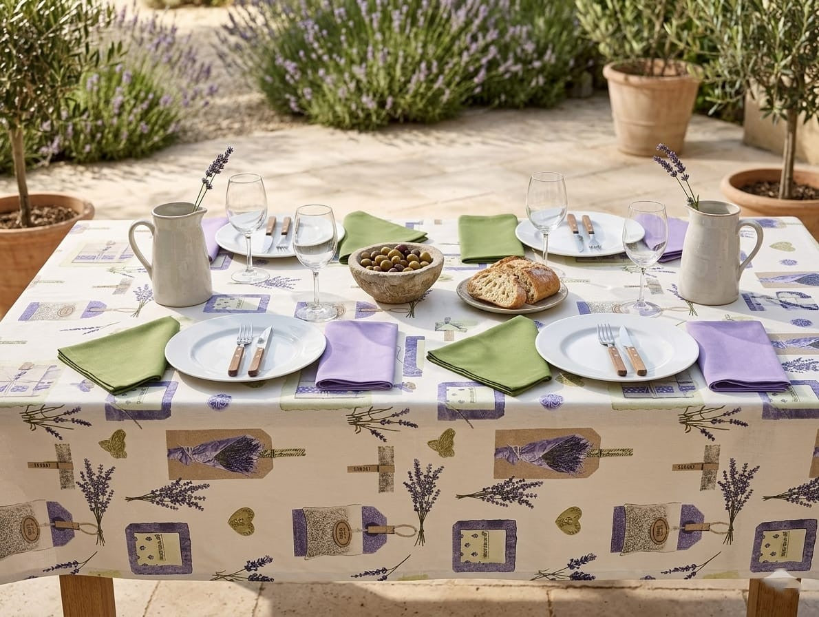 Tovaglia Rettangolare Vingi Armonia Dis. Lavanda - Con Tovaglioli
