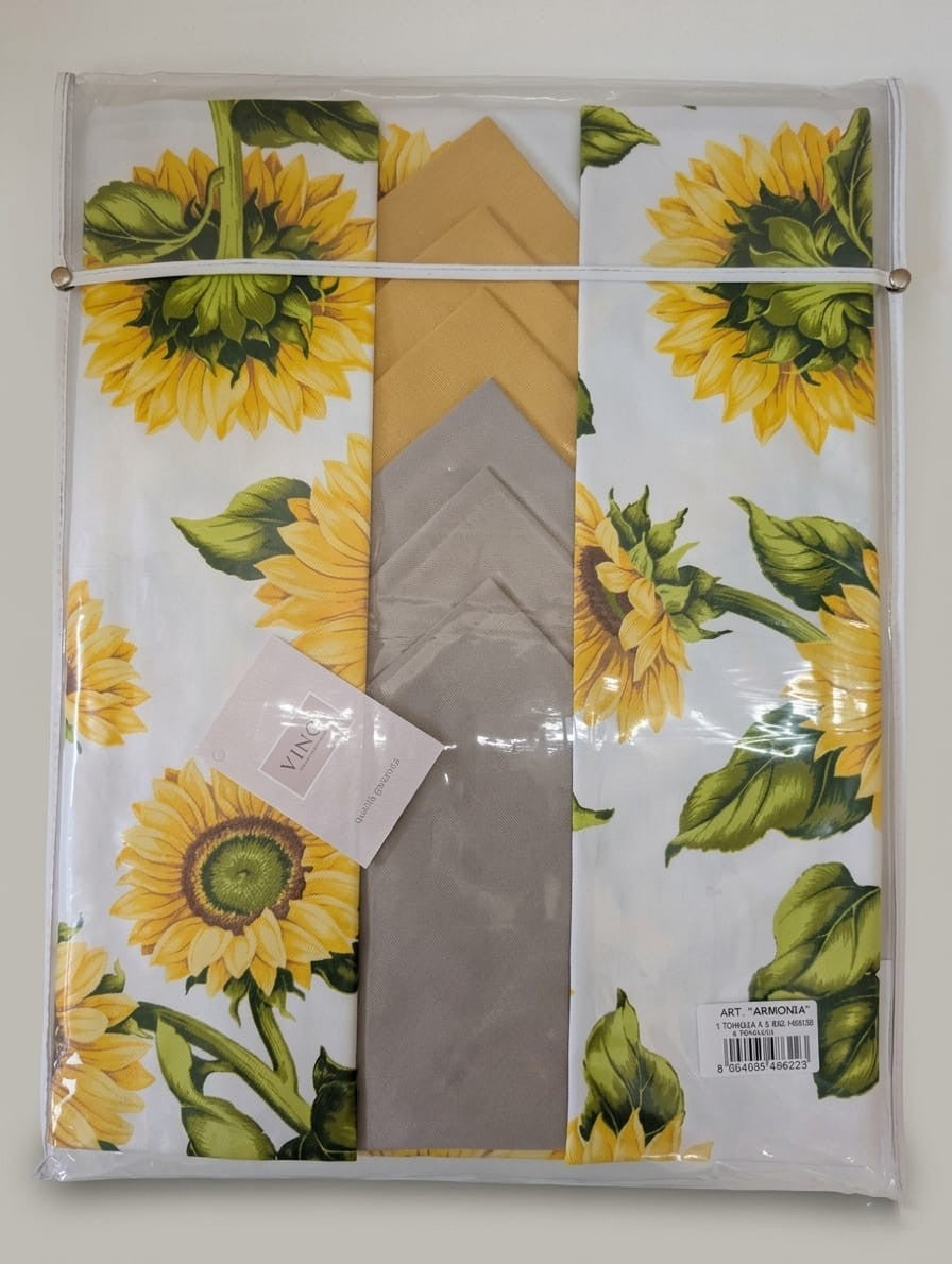 Tovaglia Rettangolare Vingi Armonia Dis. Girasole - Con Tovaglioli