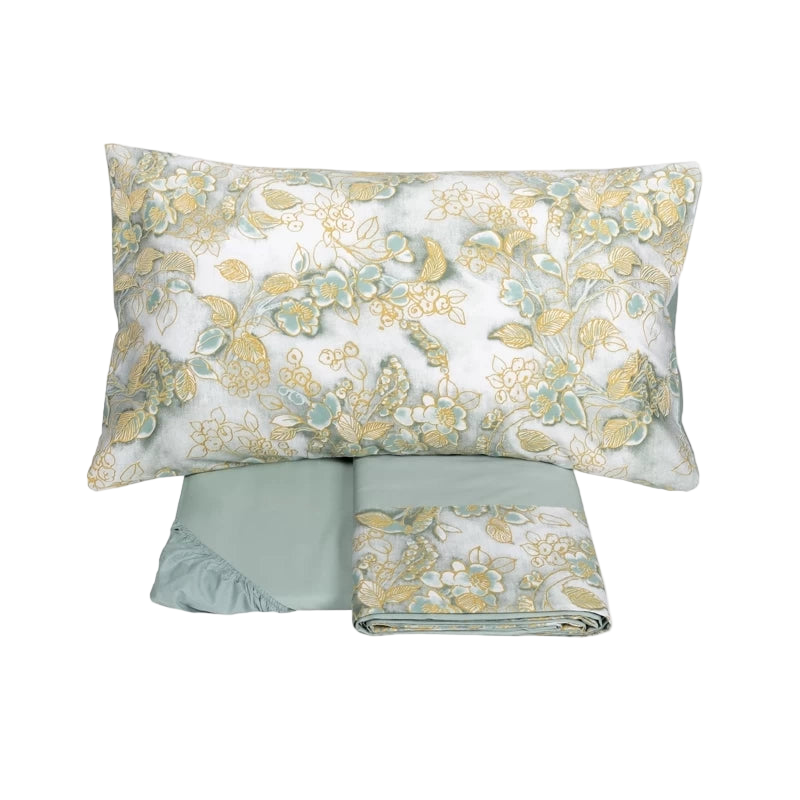 Chinoiserie – Completo Lenzuola Matrimoniale in Raso di Cotone by Fazzini (Colore Surf)