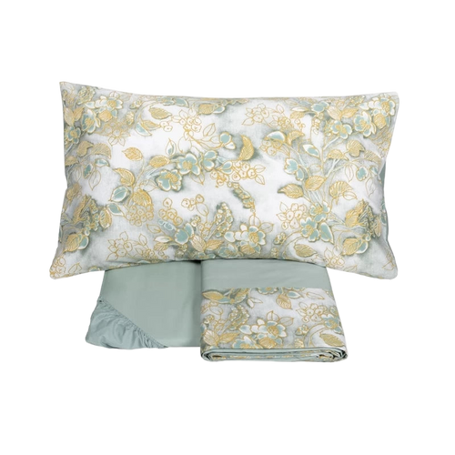 Chinoiserie – Completo Lenzuola Matrimoniale in Raso di Cotone by Fazzini (Colore Surf)