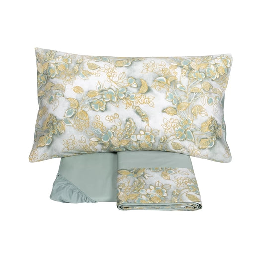 Chinoiserie – Completo Lenzuola Matrimoniale in Raso di Cotone by Fazzini (Colore Surf)