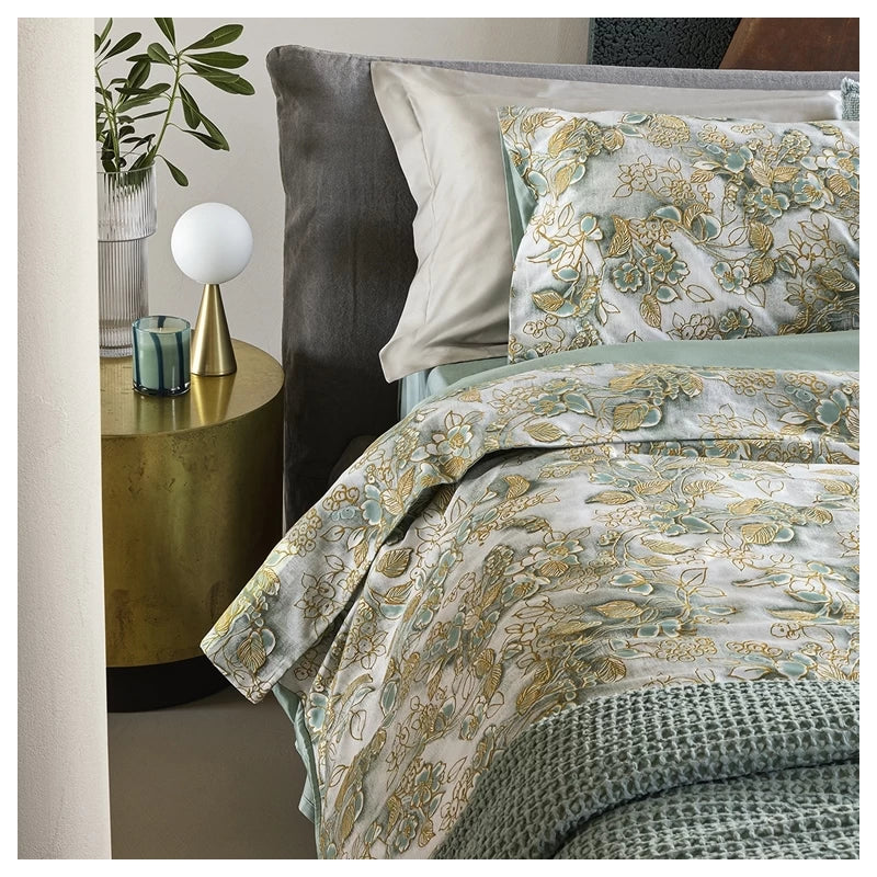 Chinoiserie – Completo Lenzuola Matrimoniale in Raso di Cotone by Fazzini (Colore Surf)