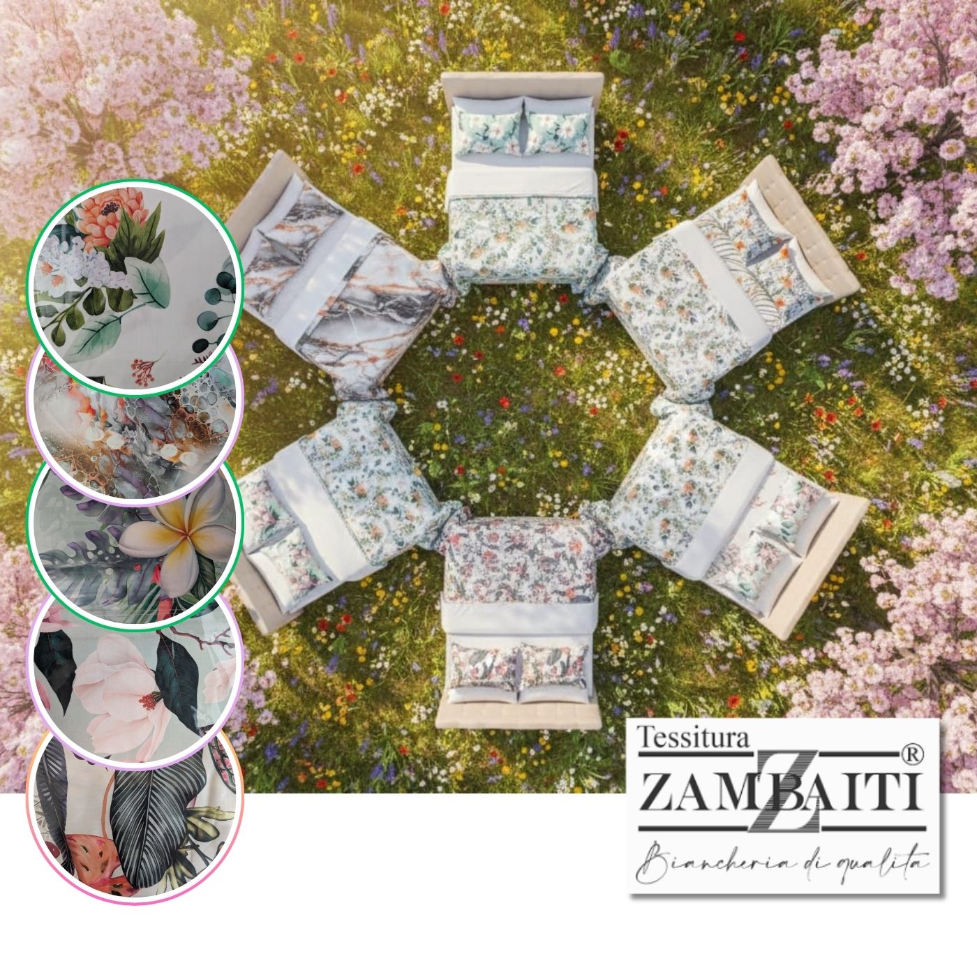 Completo Letto Matrimoniale "Clea" in Raso e Stampa Digitale - Zambaiti