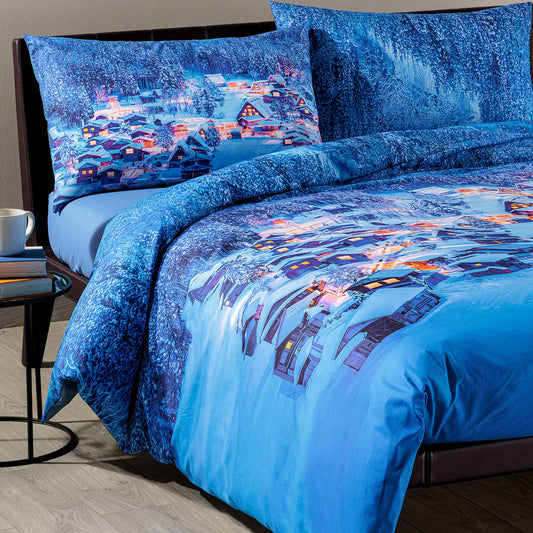 Copripiumino Matrimoniale Winter Mountain – 100% Cotone – Collezione Sogni di Viaggio – Made in Italy