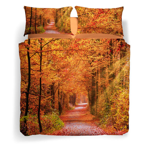 Completo Copripiumino Matrimoniale "Autumn Leaves" – Sogni di Viaggio – Caleffi