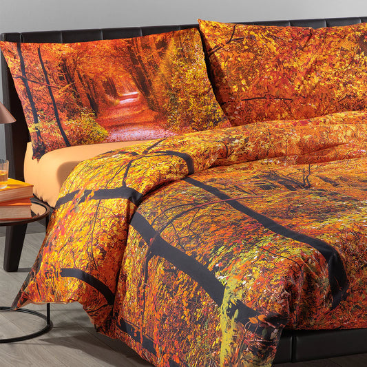 Copripiumino Matrimoniale Autumn Leaves – 100% Cotone – Collezione Sogni di Viaggio – Made in Italy