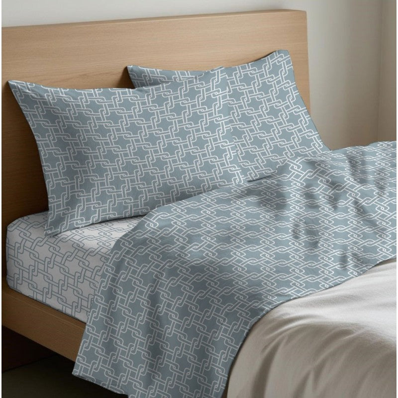 Completo Lenzuola Matrimoniale Catena Quadrifoglio – 100% Cotone Made in Italy