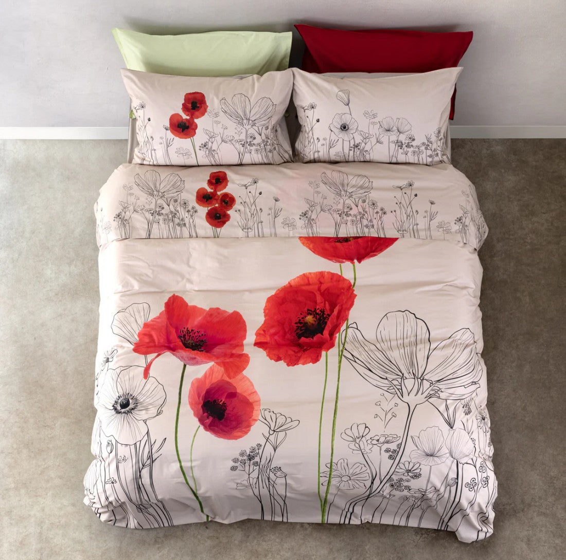 Completo Lenzuola Copriletto Cogal Flower Power dis.2650 - Balza a giorno