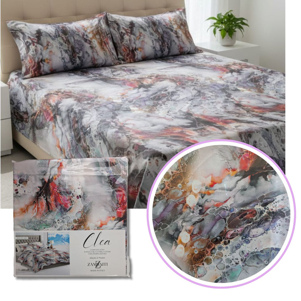 Completo Letto Matrimoniale "Clea" in Raso e Stampa Digitale - Zambaiti