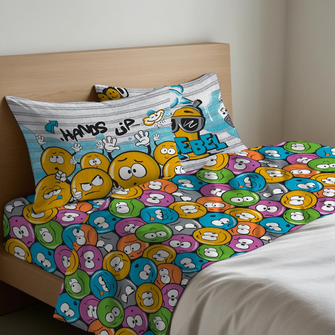 Completo Lenzuola "Emoji" Linea Quadrifoglio - Gipetex Natural Dream