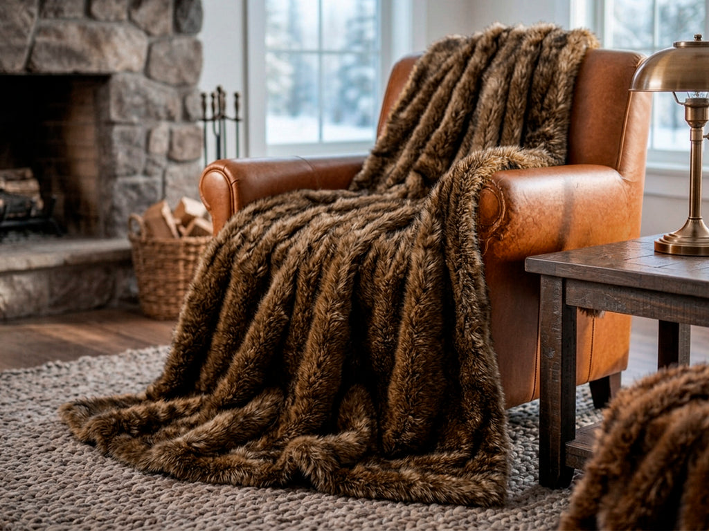 Plaid Coperta Daunex Fur Deluxe 130x160 cm - Morbida Coperta Effetto Pelliccia con Cinghia in Ecopelle