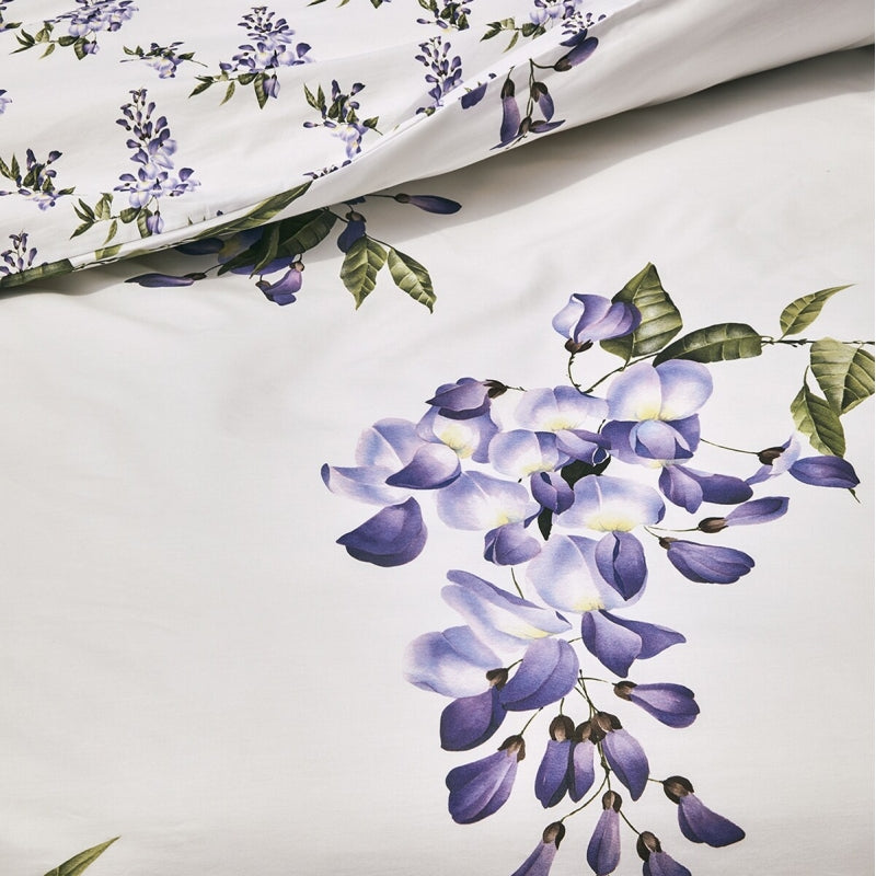 Completo Lenzuolo Effetto Copriletto Fazzini "Glicine" - Percalle di Puro Cotone - Matrimoniale