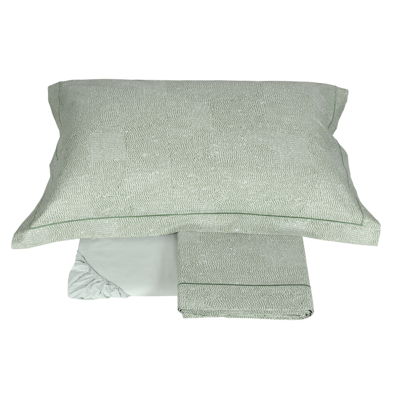 Completo Lenzuola Fazzini "Hidamari" - Percalle Tinto e Sovrastampato - Stile Sashiko