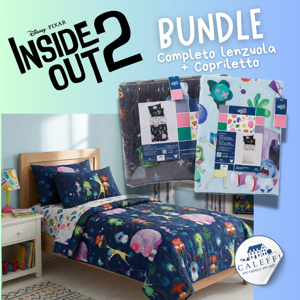 BUNDLE: Set Letto Completo Inside Out 2 Caleffi - Lenzuola + Copriletto Trapuntato