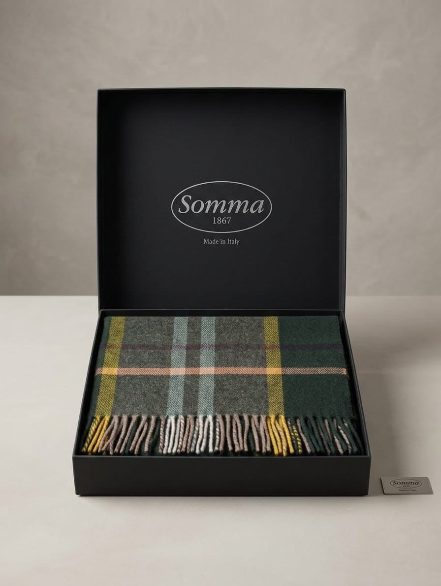 Plaid "Kilt" in 100% Lana Vergine Lambswool Merino con Frange - 130x190 cm - SOMMA