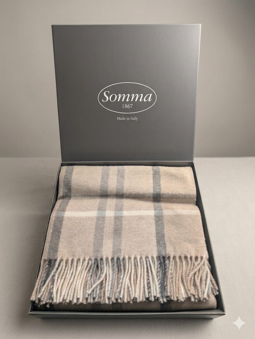 Plaid "Kilt" in 100% Lana Vergine Lambswool Merino con Frange - 130x190 cm - SOMMA