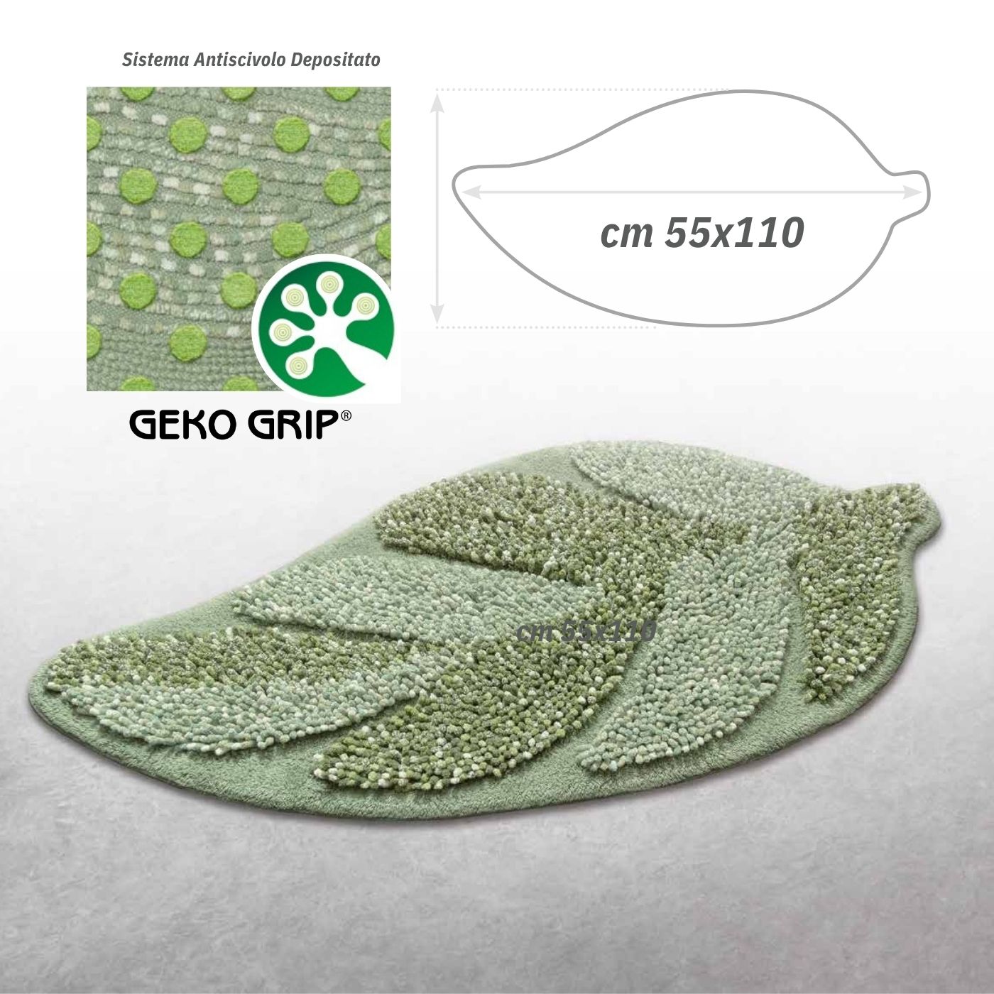 Tappeto Sagomato Home Philosophy "Number One Leaf" - 55x110 cm - Antiscivolo Geko Grip