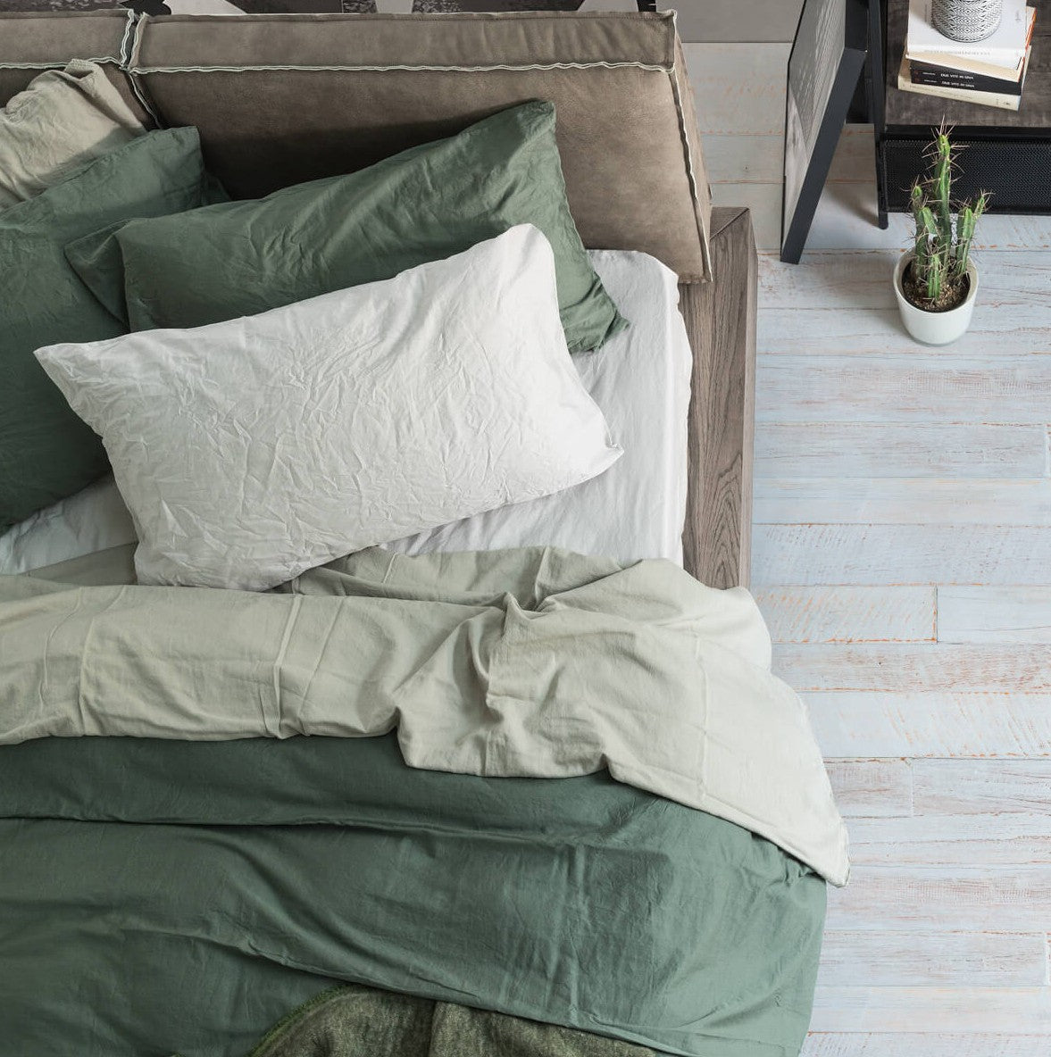 Completo Letto Galizzi Block58 - 100% Raso di Cotone "Stone Washed" - Effetto Stropicciato No-Stiro